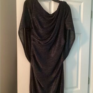 Betsy & Adam Blue Polyester Cape Sleeve Metallic Crinkle Gown Size 10